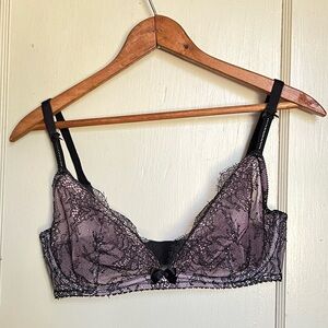 Vintage sheer lace Victoria’s Secret black and pink bra 34D